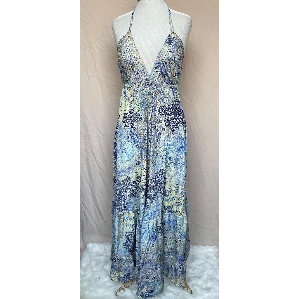 Vestido Longo Seda Indiana Frente Única Costa Nua- Estilo Boho Chic