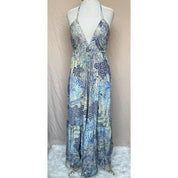 Vestido Longo Seda Indiana Frente Única Costa Nua- Estilo Boho Chic