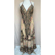 Vestido Longo Seda Indiana Frente Única Costa Nua- Estilo Boho Chic