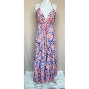 Vestido Longo Seda Indiana Frente Única Costa Nua- Estilo Boho Chic
