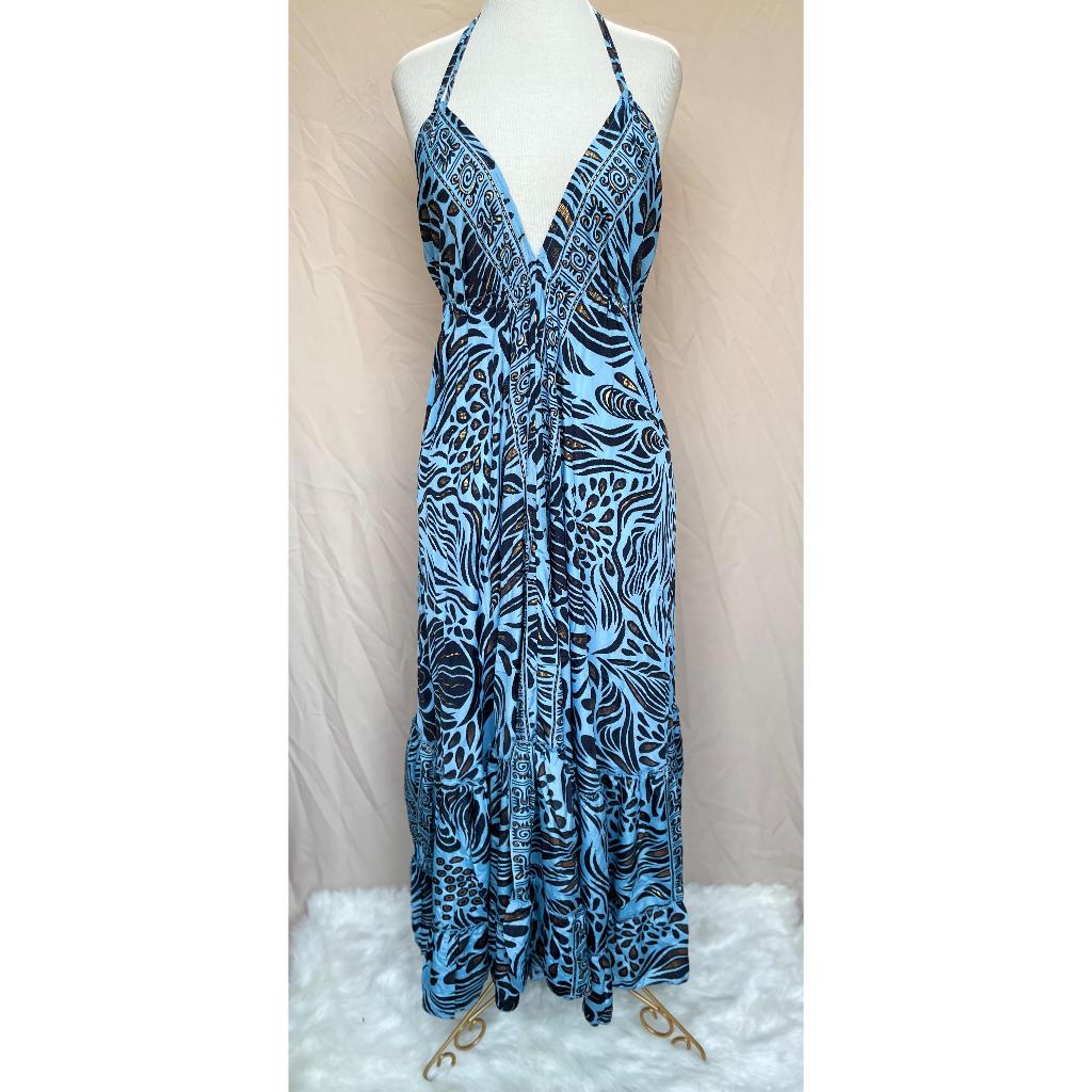 Vestido Longo Seda Indiana Frente Única Costa Nua- Estilo Boho Chic