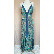 Vestido Longo Seda Indiana Frente Única Costa Nua- Estilo Boho Chic