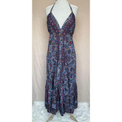 Vestido Longo Seda Indiana Frente Única Costa Nua- Estilo Boho Chic