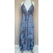 Vestido Longo Seda Indiana Frente Única Costa Nua- Estilo Boho Chic