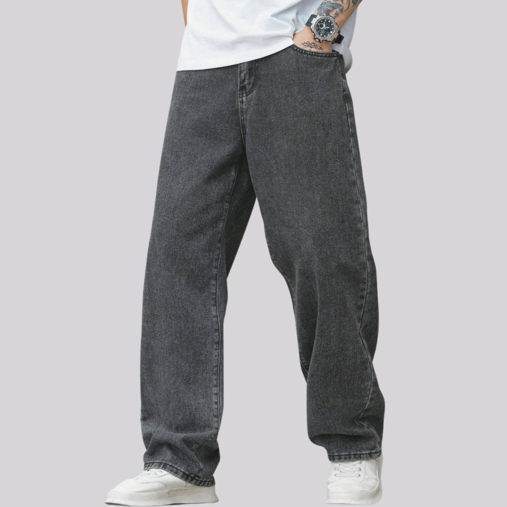 Calça Balão Jeans Masculina Grafite 100% Algodão Grosso Boca Larga Bag Streetwear Urbana Casual Moda Atual Tendência