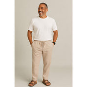 Calça Linho Leve Bege Masculina Praia Cordão Ajustável Premium Alta Qualidade
