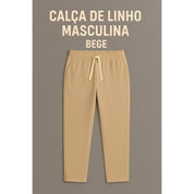 Calça Linho Leve Bege Masculina Praia Cordão Ajustável Premium Alta Qualidade