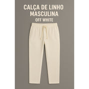 Calça Linho Leve Bege Masculina Praia Cordão Ajustável Premium Alta Qualidade