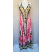 Vestido Longo Seda Indiana Frente Única Costa Nua- Estilo Boho Chic