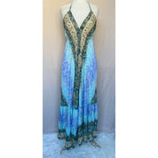 Vestido Longo Seda Indiana Frente Única Costa Nua- Estilo Boho Chic