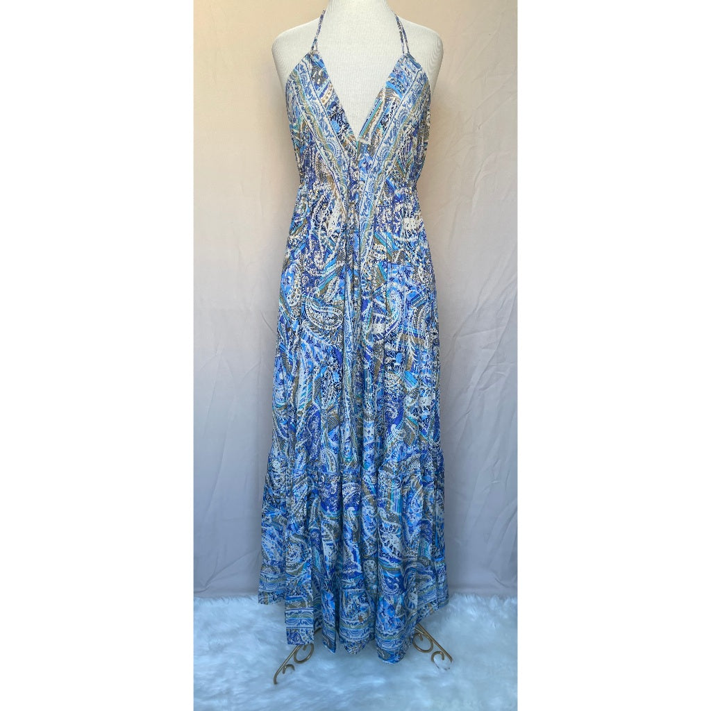 Vestido Longo Seda Indiana Frente Única Costa Nua- Estilo Boho Chic