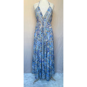 Vestido Longo Seda Indiana Frente Única Costa Nua- Estilo Boho Chic