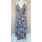 Vestido Longo Seda Indiana Frente Única Costa Nua- Estilo Boho Chic