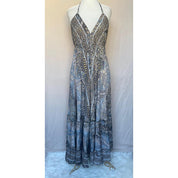 Vestido Longo Seda Indiana Frente Única Costa Nua- Estilo Boho Chic