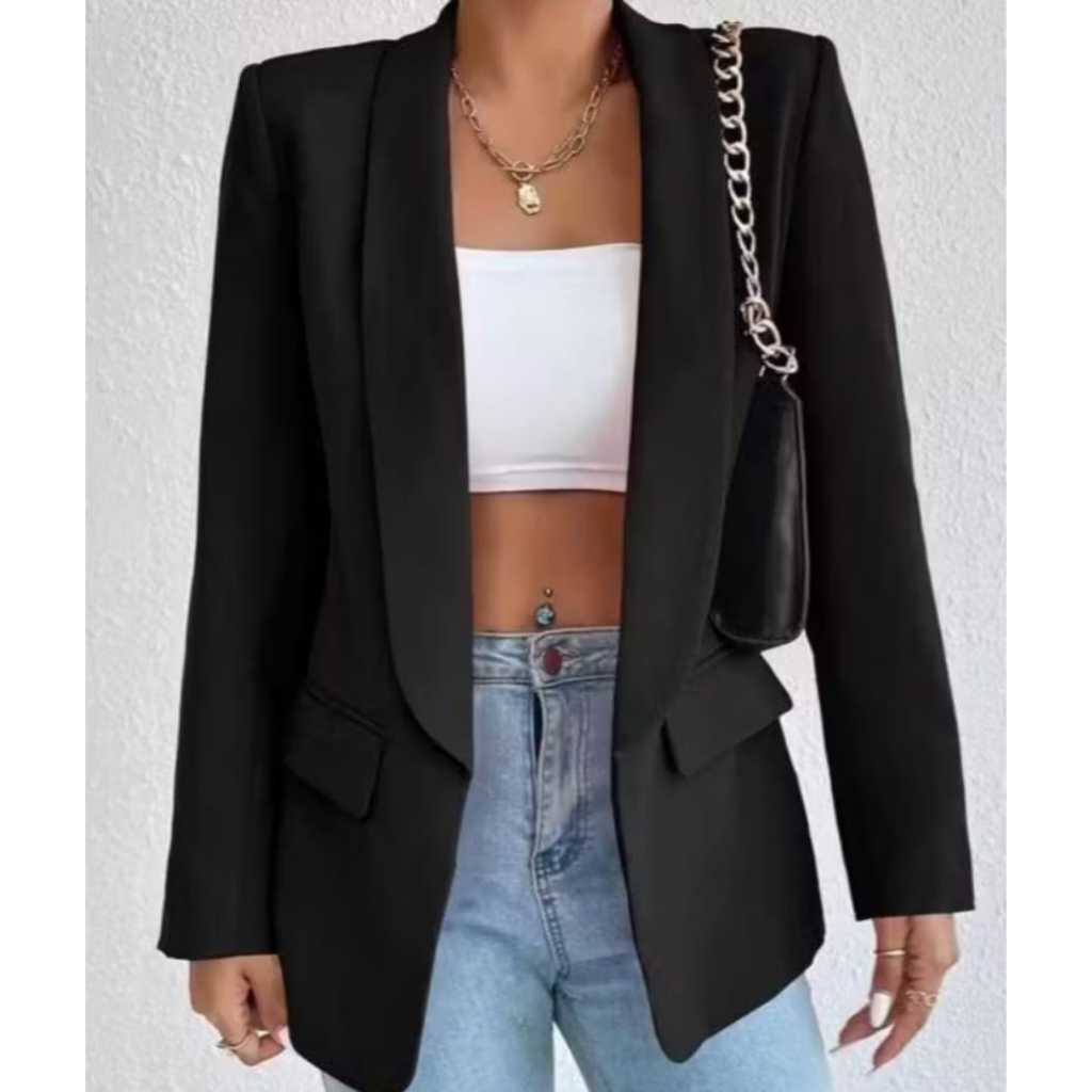 Max Blazer Feminina LongoTesido Alfaiataria Social Manga Longo