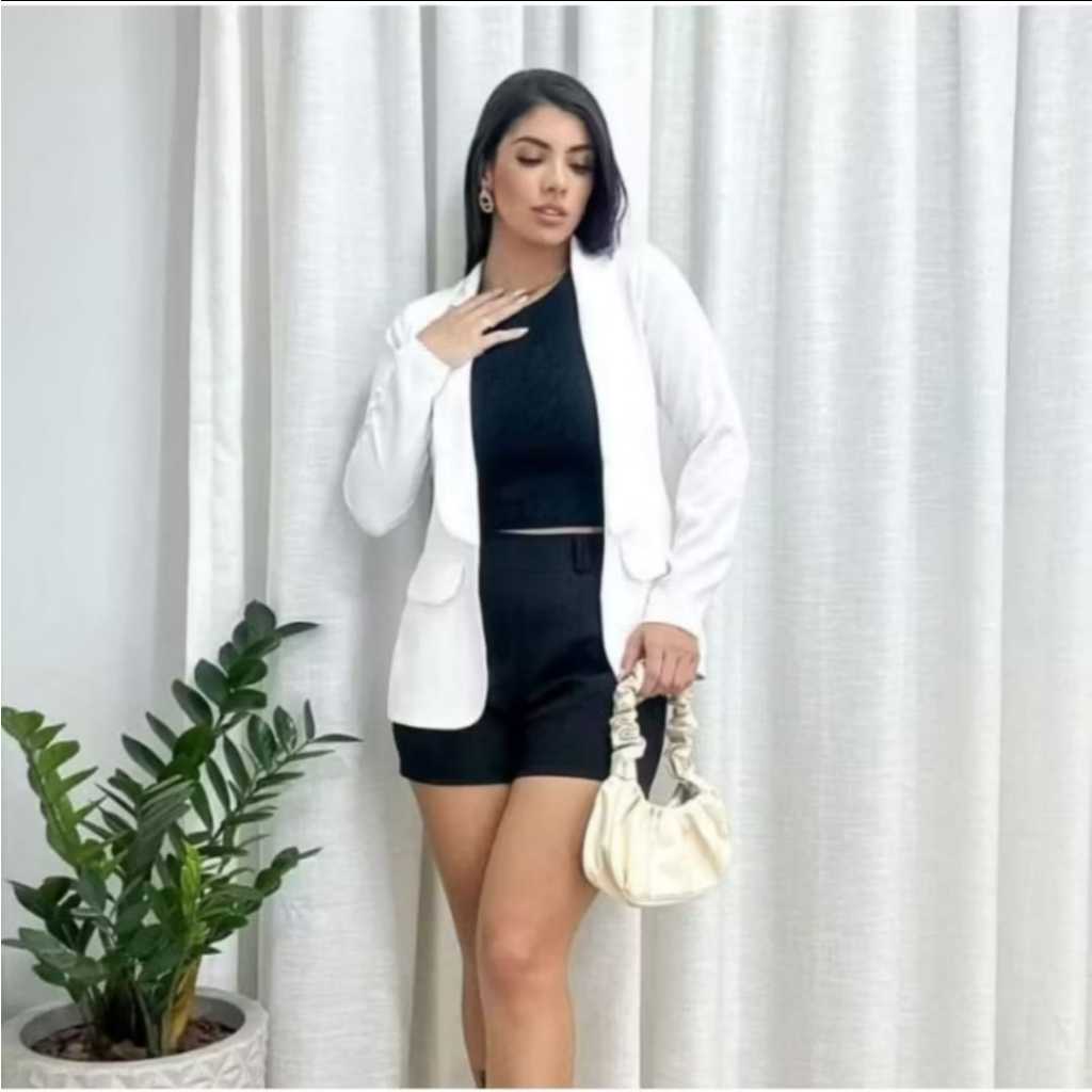 Max Blazer Feminina LongoTesido Alfaiataria Social Manga Longo