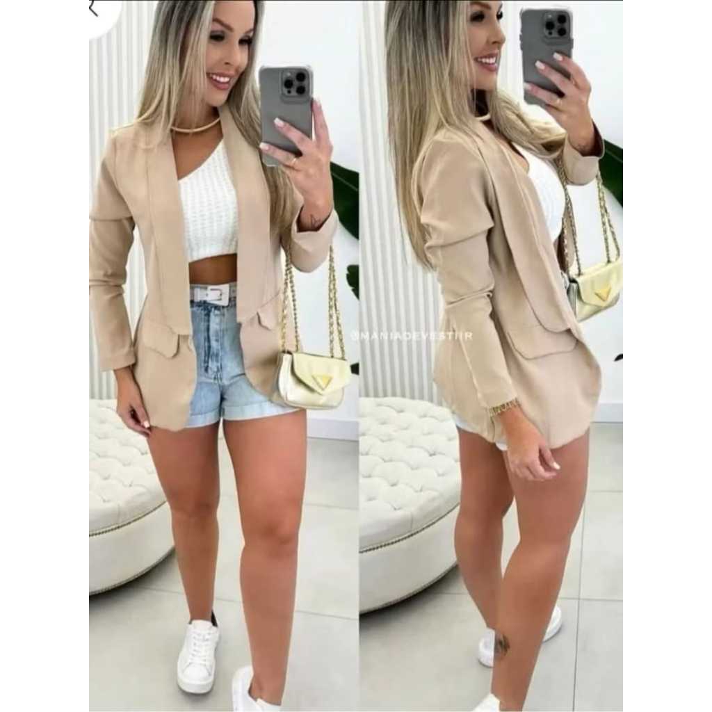 Max Blazer Feminina LongoTesido Alfaiataria Social Manga Longo