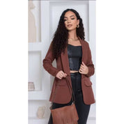 Max Blazer Feminina LongoTesido Alfaiataria Social Manga Longo