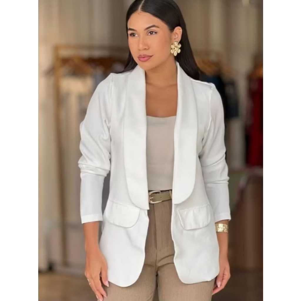 Max Blazer Feminina LongoTesido Alfaiataria Social Manga Longo