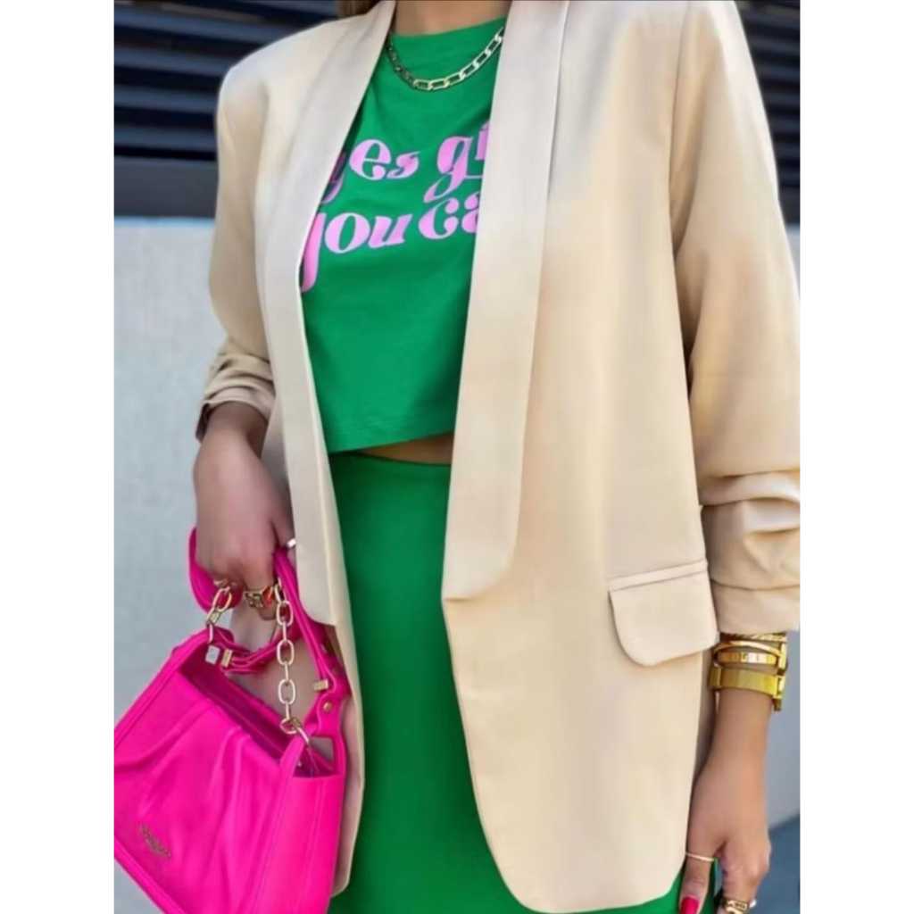 Max Blazer Feminina LongoTesido Alfaiataria Social Manga Longo
