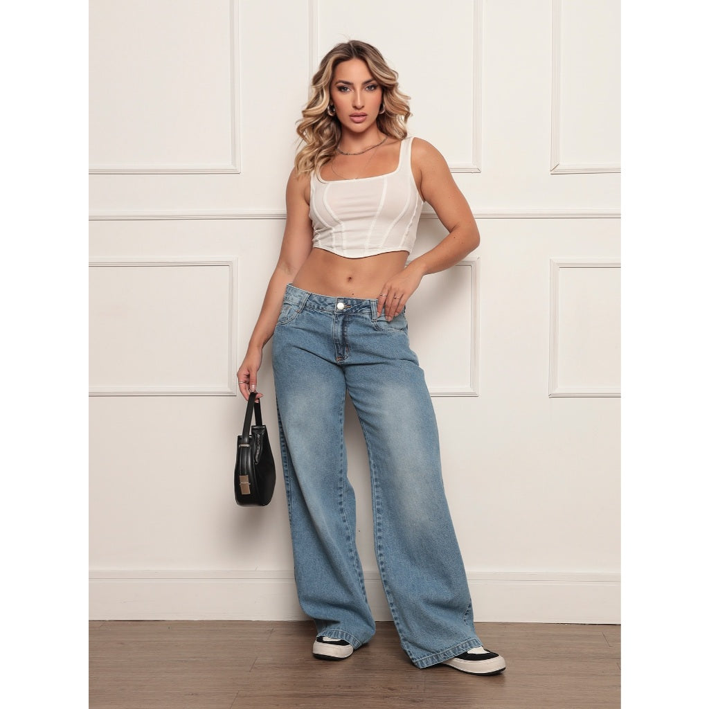Calça jeans low rise cos baixo baggy larga