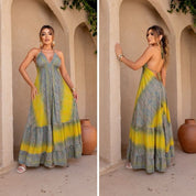 Vestido Longo Seda Indiana Frente Única Costa Nua- Estilo Boho Chic