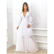 Vestido longo Feminino de tule manga longa de festa, casamento com bojo todo forrado