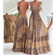 Vestido Longo Seda Indiana Frente Única Costa Nua- Estilo Boho Chic