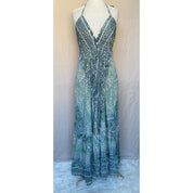 Vestido Longo Seda Indiana Frente Única Costa Nua- Estilo Boho Chic