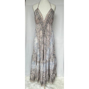 Vestido Longo Seda Indiana Frente Única Costa Nua- Estilo Boho Chic