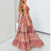 Vestido Longo Seda Indiana Frente Única Costa Nua- Estilo Boho Chic