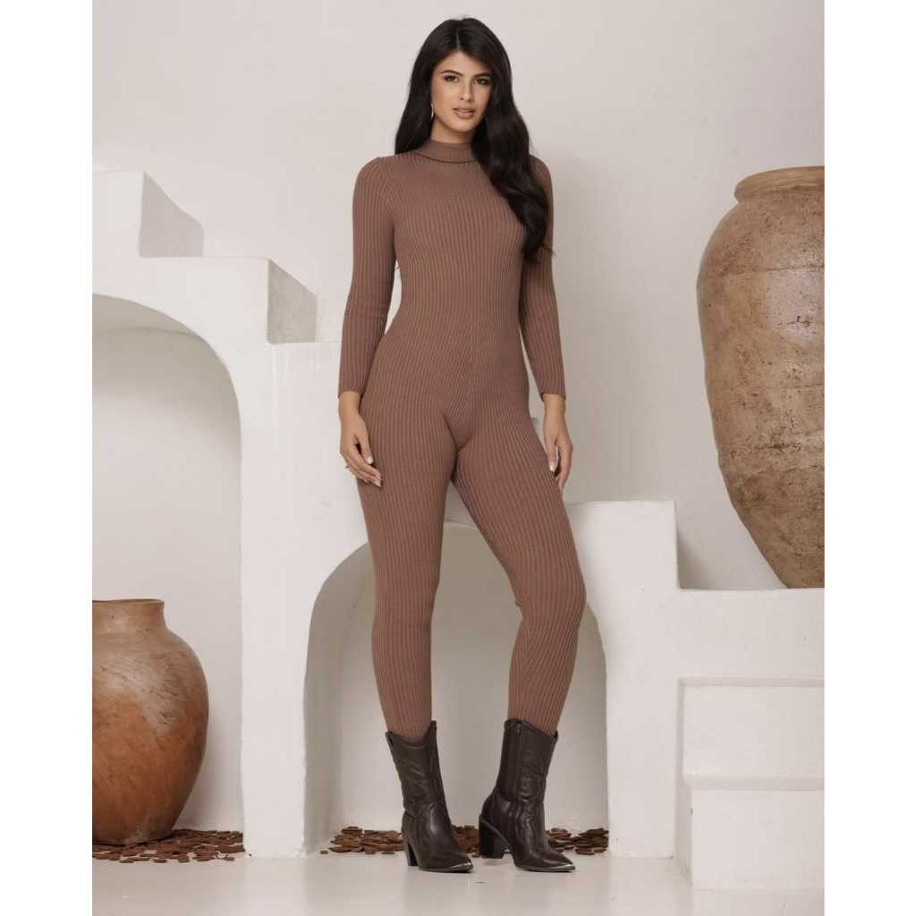 Macacão Longo em Tricô Modal com Manga e Costas Abertas – Look Sofisticado estilo Virgínea