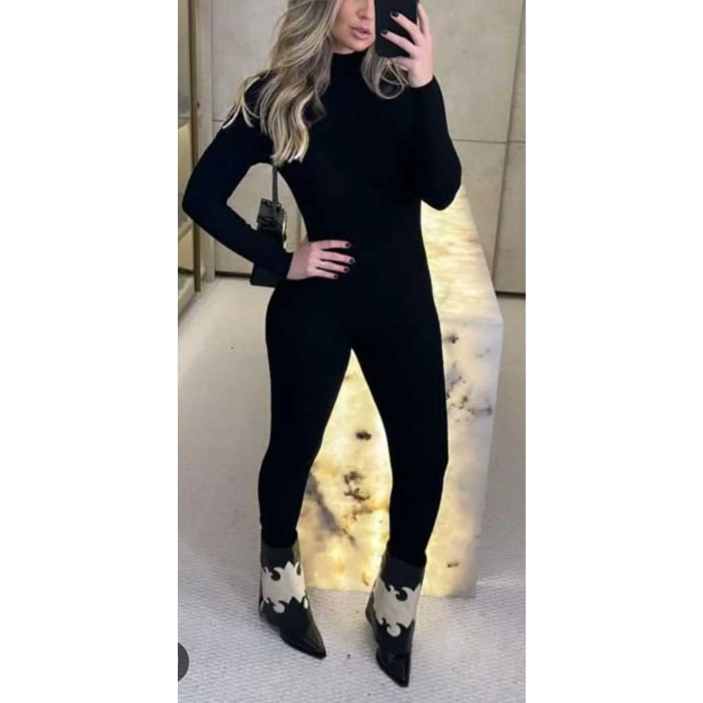 Macacão Longo em Tricô Modal com Manga e Costas Abertas – Look Sofisticado estilo Virgínea
