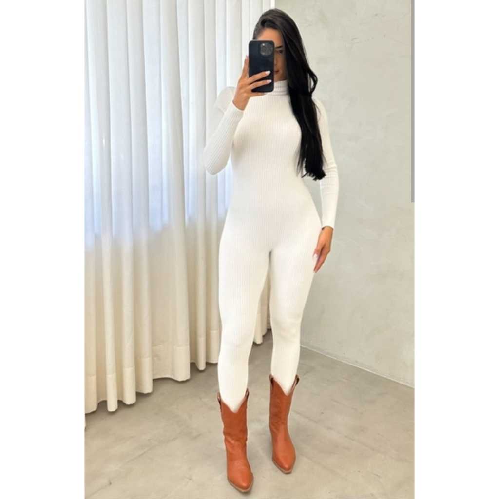 Macacão Longo em Tricô Modal com Manga e Costas Abertas – Look Sofisticado estilo Virgínea
