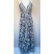 Vestido Longo Seda Indiana Frente Única Costa Nua- Estilo Boho Chic