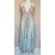 Vestido Longo Seda Indiana Frente Única Costa Nua- Estilo Boho Chic