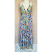 Vestido Longo Seda Indiana Frente Única Costa Nua- Estilo Boho Chic