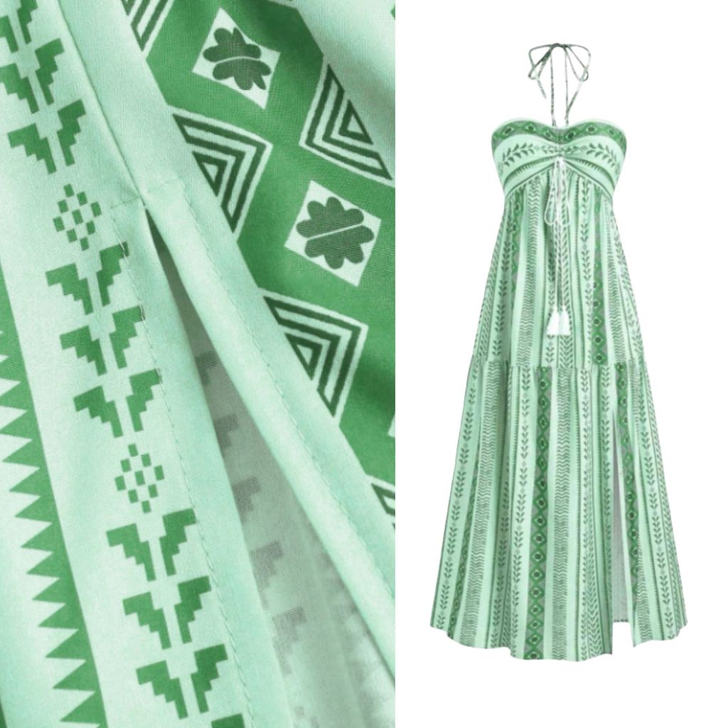 Vestido Boho Tribal Feminino Saia Flared, Tomara que Caia, Sem Bojo- Verão midi