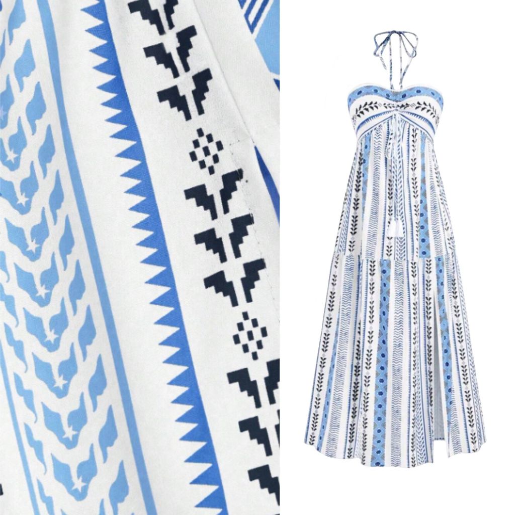 Vestido Boho Tribal Feminino Saia Flared, Tomara que Caia, Sem Bojo- Verão midi