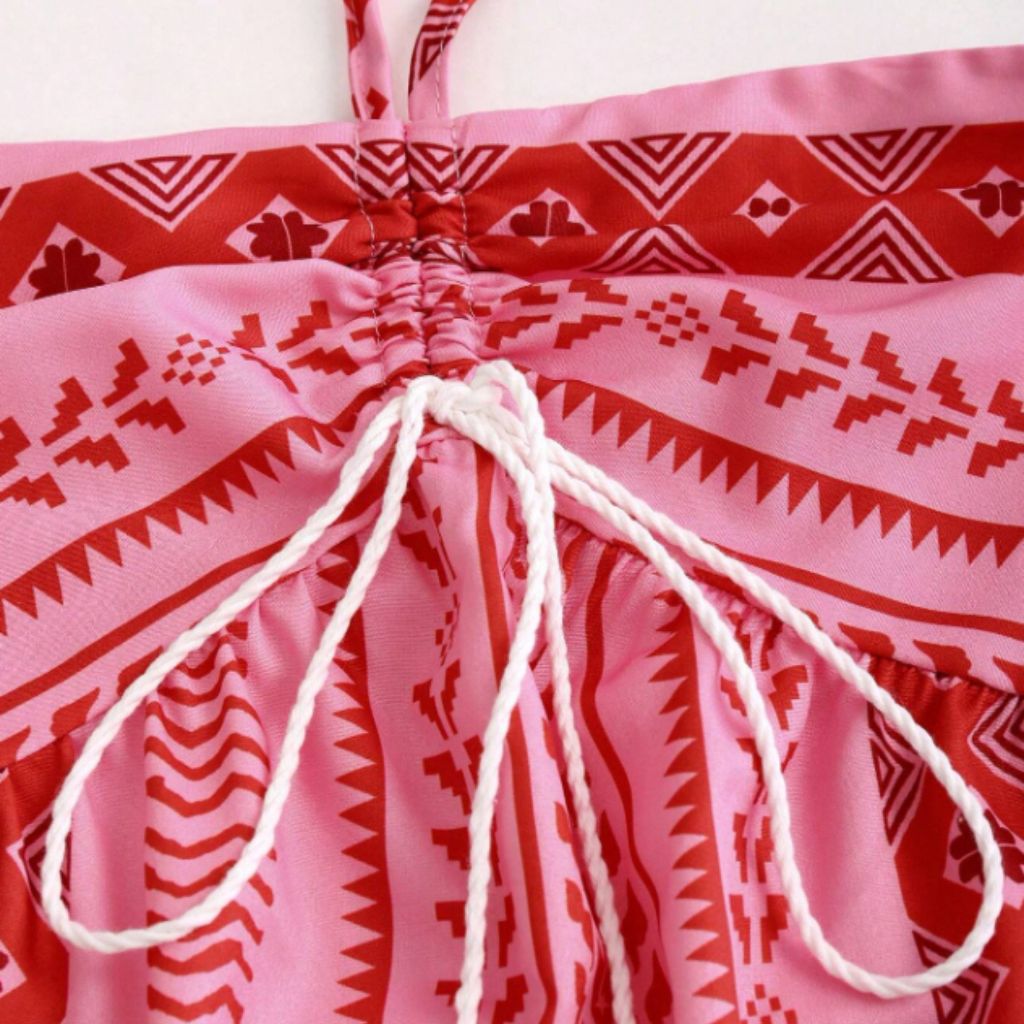 Vestido Boho Tribal Feminino Saia Flared, Tomara que Caia, Sem Bojo- Verão midi