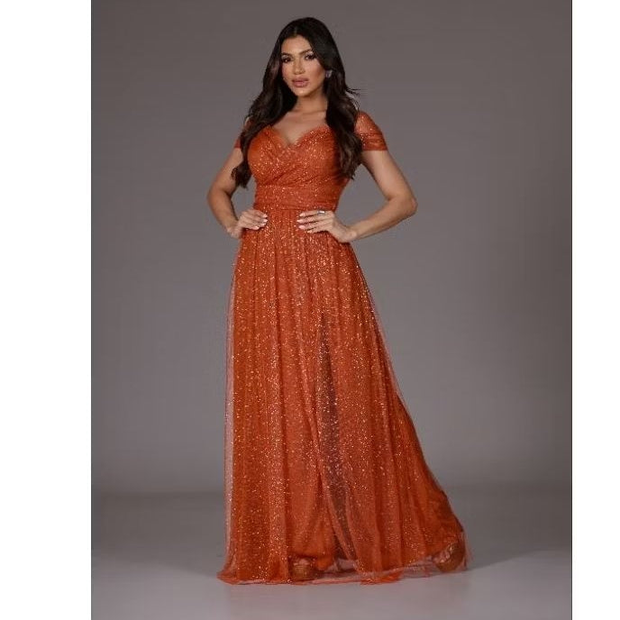 vestido femenino de festa com brilho e sem brilho ideal para casamentos convidadas aniversario (F)