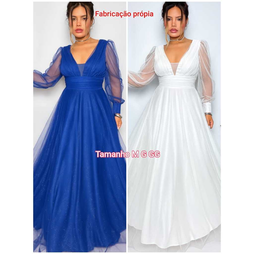 Vestido de Festa Feminina Luxo com Brilho e Manga Longa Madrinha, Formatura, Casamento e Convidadas