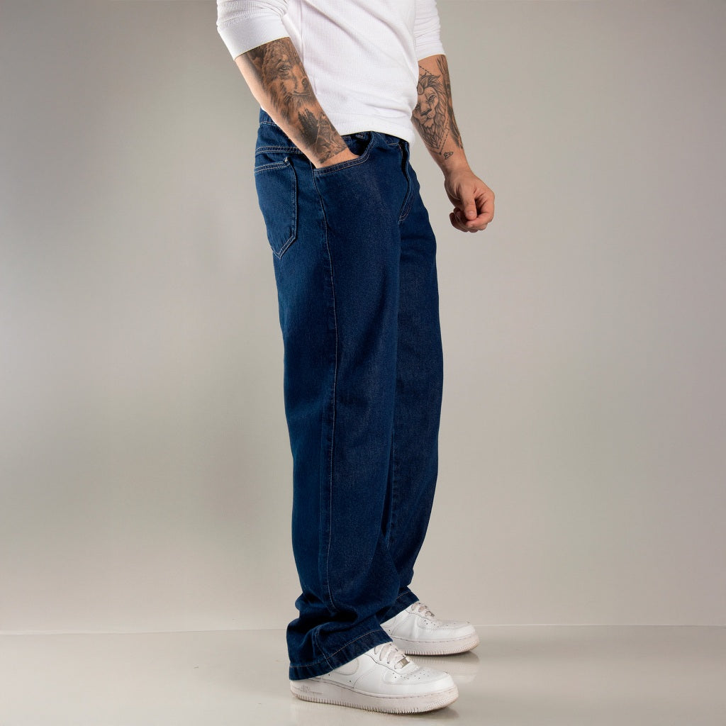 Calça Jeans Masculina Premium Baggy Balão Estilo Americana Rapper Bag Larga Corte Reto Mandrake
