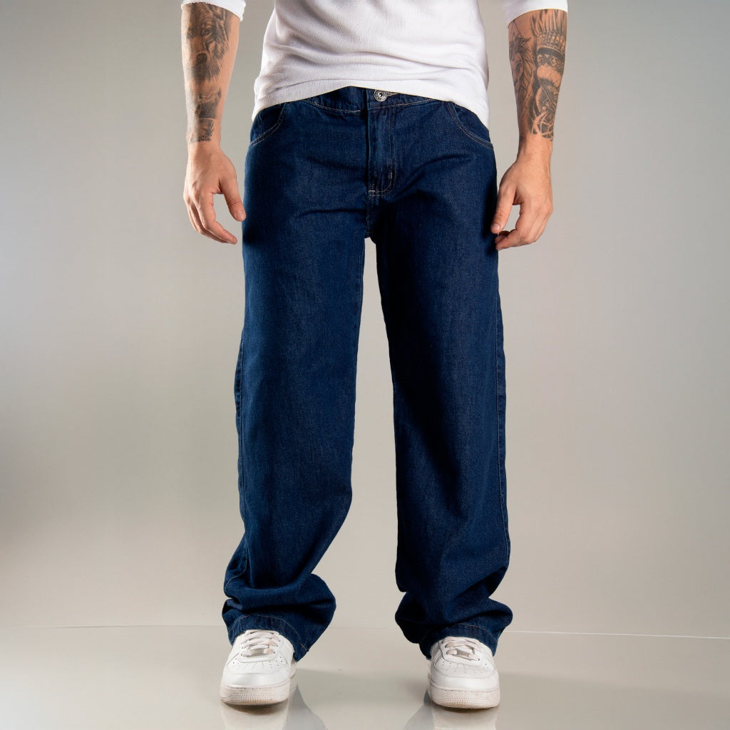 Calça Jeans Masculina Premium Baggy Balão Estilo Americana Rapper Bag Larga Corte Reto Mandrake