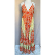 Vestido Longo Seda Indiana Frente Única Costa Nua- Estilo Boho Chic