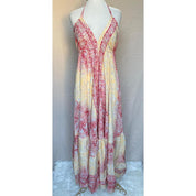 Vestido Longo Seda Indiana Frente Única Costa Nua- Estilo Boho Chic