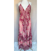 Vestido Longo Seda Indiana Frente Única Costa Nua- Estilo Boho Chic