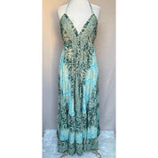 Vestido Longo Seda Indiana Frente Única Costa Nua- Estilo Boho Chic