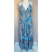 Vestido Longo Seda Indiana Frente Única Costa Nua- Estilo Boho Chic