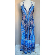 Vestido Longo Seda Indiana Frente Única Costa Nua- Estilo Boho Chic